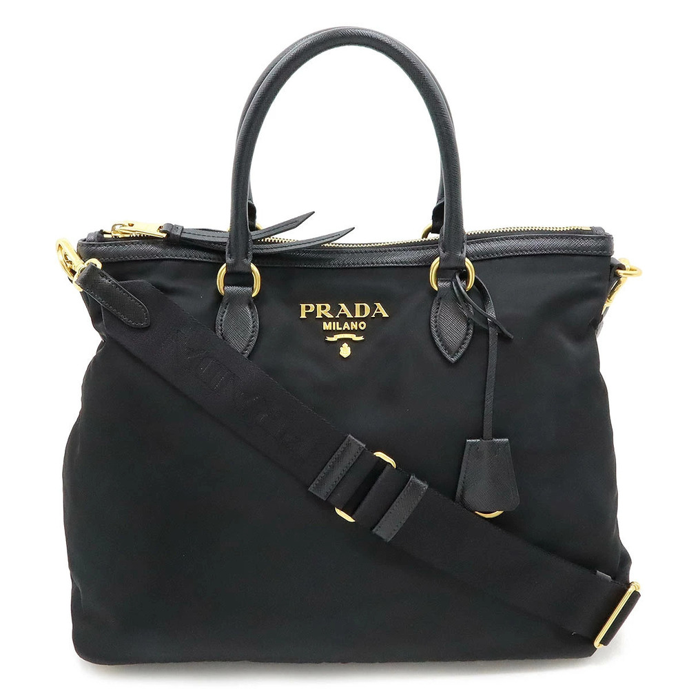 Prada Tote Tessuto Saffiano Bag Crossbody Leather NERO Black